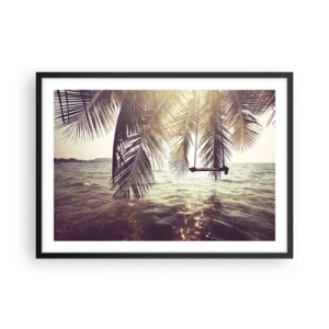 Affiche dans un cadre noir - Poster - Palmier avec une balançoire au-dessus de l'eau au soleil - 70x50cm - Vous pouvez vous balancer dans les nuages 
