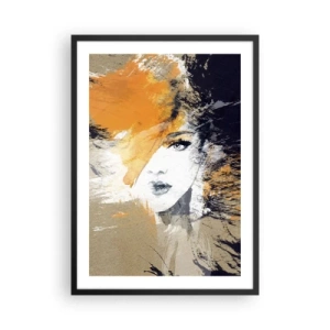 Affiche dans un cadre noir - Poster - Portrait d'une femme dans un style artistique avec des accents orange - 50x70cm - Et la lumière fut - Décoration murale moderne pour le salon et la chambre ARTTOR