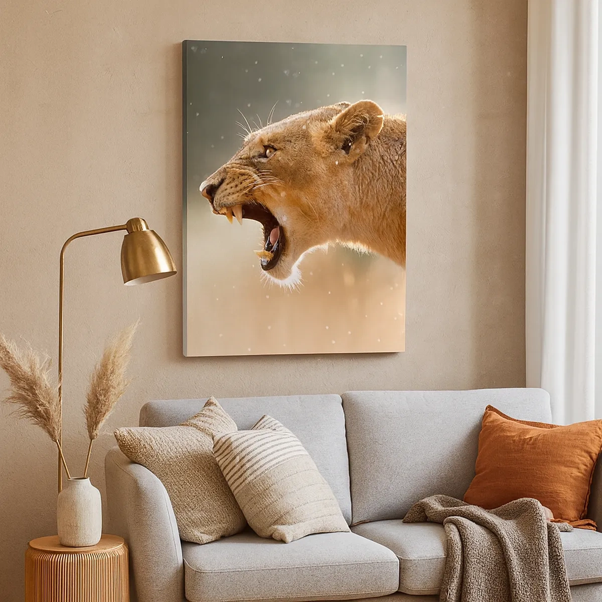 Impression sur toile - Image sur toile - Portrait d'une lionne rugissante à la lumière naturelle - 50x70cm - Essayez  de ne pas écouter - Décoration murale moderne pour le salon et la chambre ARTTOR