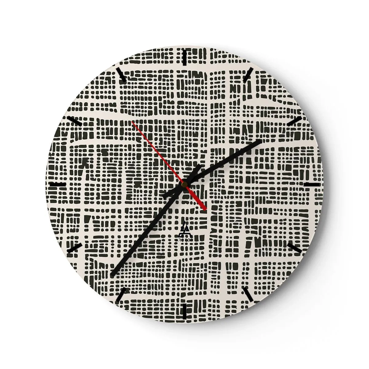 Horloge murale - Pendule murale - Motif géométrique, noir et crème avec des points irréguliers - 30x30cm - Composition tissée - Décoration murale moderne pour le salon, la cuisine et la chambre ARTTOR