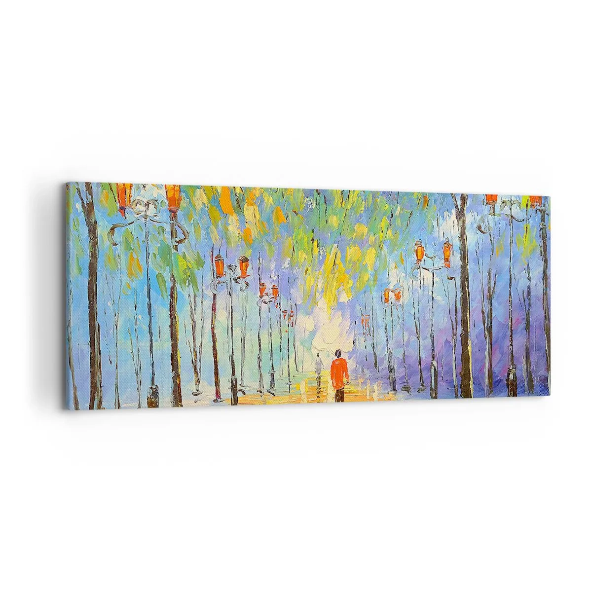 Impression sur toile - Image sur toile - Une promenade pittoresque parmi les lanternes par une nuit pluvieuse - 120x50cm - Chant nocturne de la pluie - Décoration murale moderne pour le salon et la chambre ARTTOR