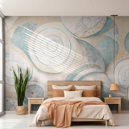 Papier Peint Photo Standard Eco - Coquillages abstraits dans des tons bleus pastel et beiges - 100x70cm - Que cache la coque ? - Décoration murale moderne pour le salon et la chambre ARTTOR