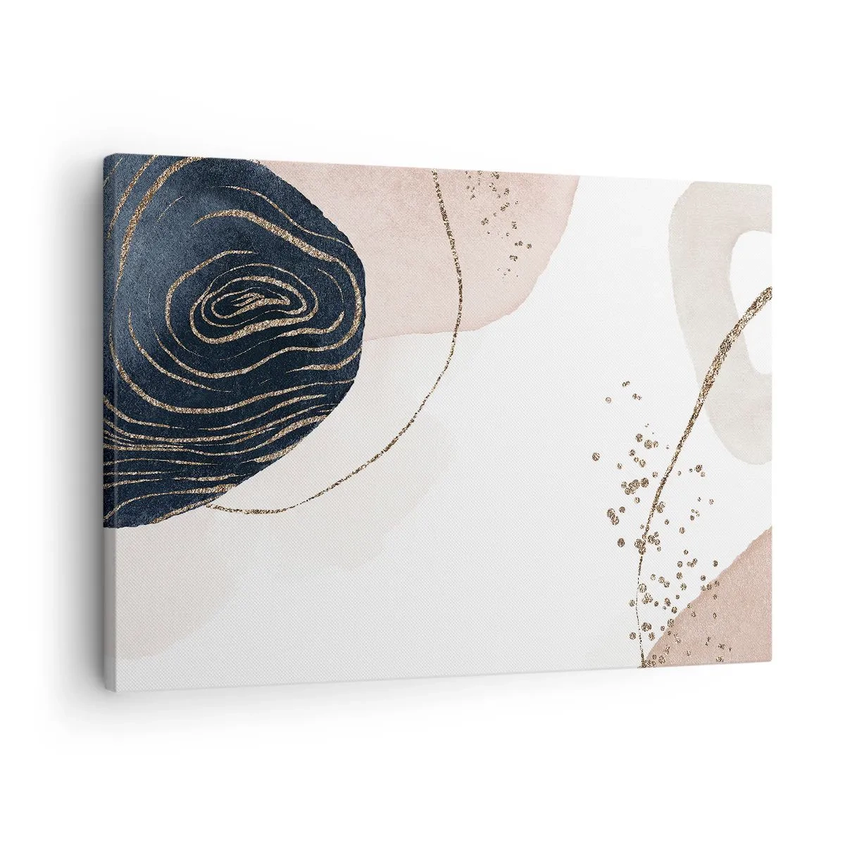 Impression sur toile - Image sur toile - Formes abstraites dans des tons beige et bleu marine avec des détails dorés - 70x50cm - Tout coule - Décoration murale moderne pour le salon et la chambre ARTTOR