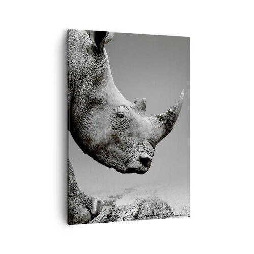 Impression sur toile - Image sur toile - Portrait d'un rhinocéros sur fond de désert gris - 50x70cm - Force inarrêtable - Décoration murale moderne pour le salon et la chambre ARTTOR
