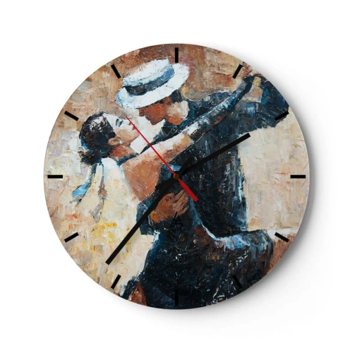 Horloge murale - Pendule murale - Un couple dansant dans des tenues élégantes, avec un chapeau et une pose dynamique - 30x30cm - À la Rudolf Valentino - Décoration murale moderne pour le salon, la cuisine et la chambre ARTTOR