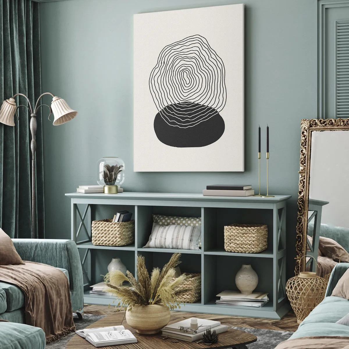 Impression sur toile - Image sur toile - Motif abstrait avec des lignes et des formes en noir et blanc - 50x70cm - Durabilité et oscillation - Décoration murale moderne pour le salon et la chambre ARTTOR
