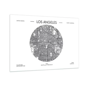 Impression sur verre - Image sur verre - Une carte minimaliste en noir et blanc de Los Angeles. - 100x70cm - Anatomie de Los Angeles - Décoration murale moderne pour le salon et la chambre ARTTOR
