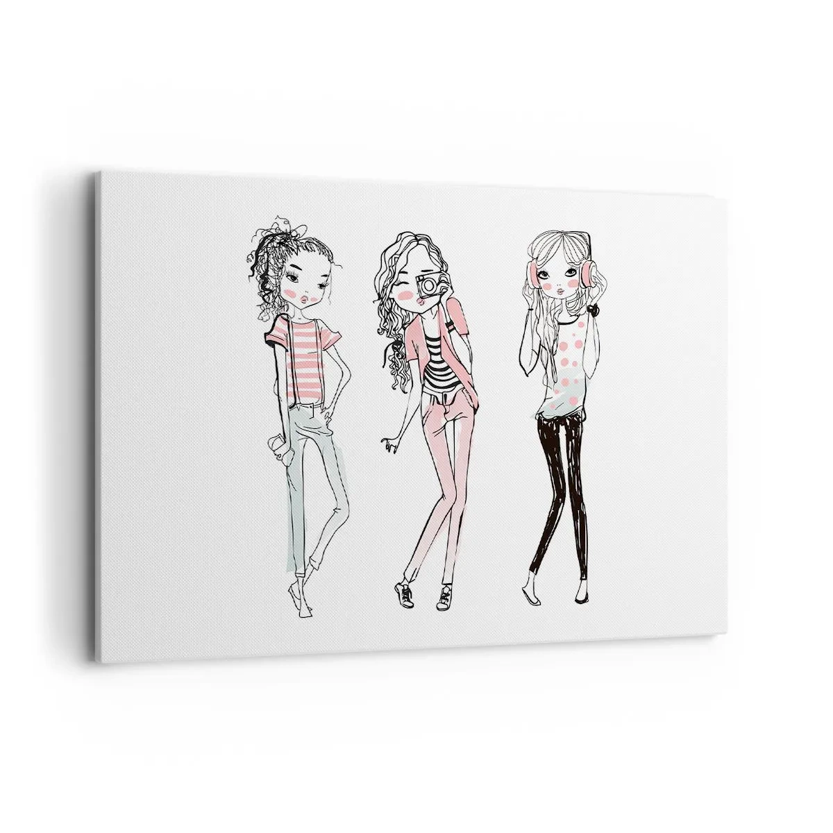 Impression sur toile - Image sur toile - Illustration de filles à la mode aux couleurs pastel - 100x70cm - On va s'amuser - Décoration murale moderne pour le salon et la chambre ARTTOR