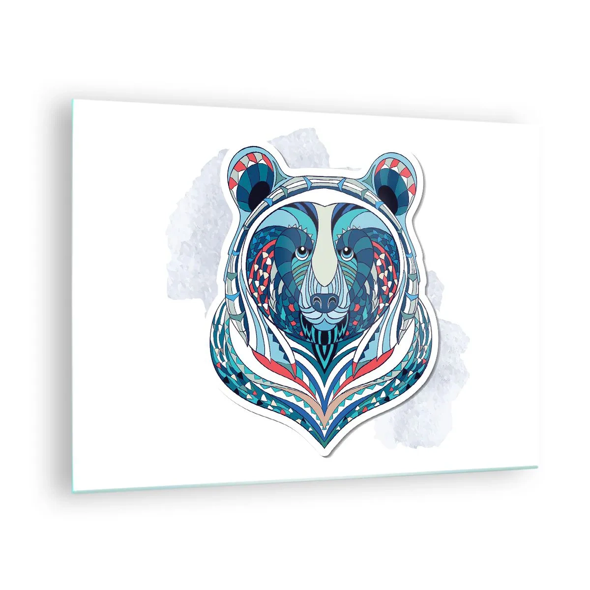 Impression sur verre - Image sur verre - Un portrait coloré et géométrique d'un ours en peluche - 70x50cm - Vive le Groenland ! - Décoration murale moderne pour le salon et la chambre ARTTOR