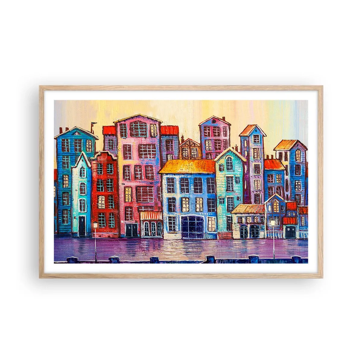 Affiche dans un chêne clair - Poster - Une ville comme dans un conte de fées - 91x61 cm