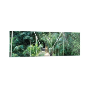 Impression sur verre - Image sur verre - Un pont suspendu dans une jungle tropicale pleine de verdure - 160x50cm - Welcome to the jungle! - Décoration murale moderne pour le salon et la chambre ARTTOR