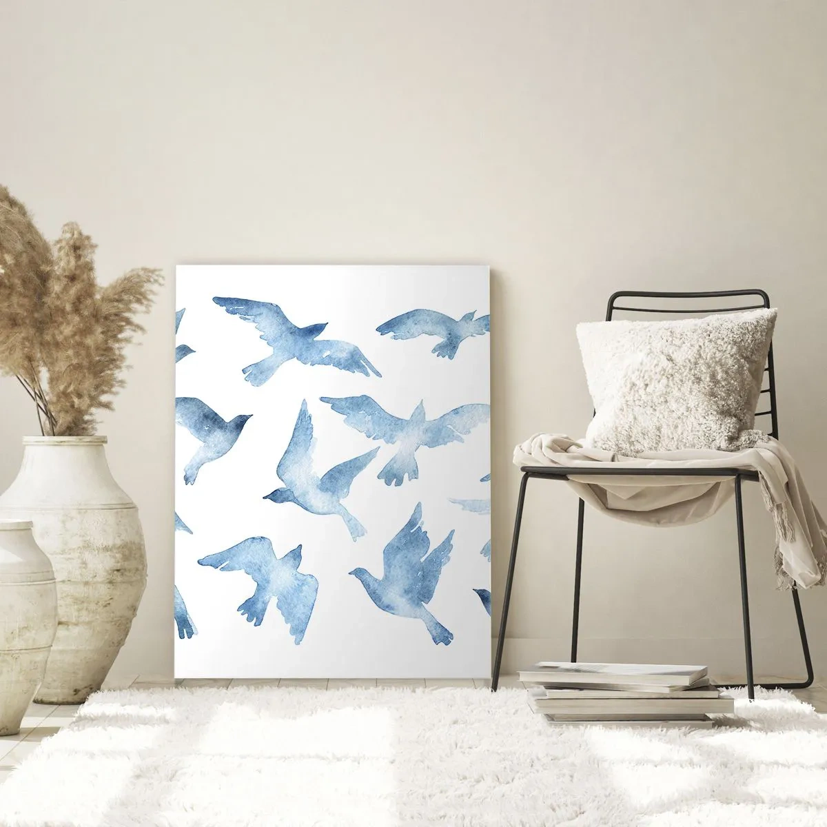 Impression sur verre - Image sur verre - Illustration d'oiseaux bleus sur fond blanc - 50x70cm - Oiseaux bleus - Décoration murale moderne pour le salon et la chambre ARTTOR