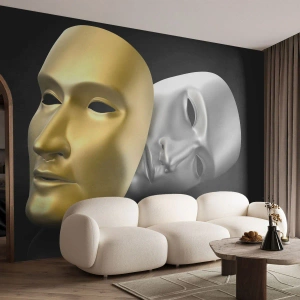 Papier Peint Photo Premium Canvas - Masque d'or et d'argent sur fond noir - 100x70cm - La vie est un théâtre - Décoration murale moderne pour le salon et la chambre ARTTOR