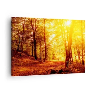 Impression sur toile - Image sur toile - Clairière d'automne sous le soleil doré avec un sentier forestier - 70x50cm - Vers la clairière dorée - Décoration murale moderne pour le salon et la chambre ARTTOR