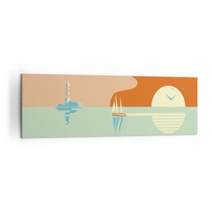 Impression sur toile - Image sur toile - Un paysage marin minimaliste avec un voilier et un coucher de soleil - 160x50cm - Paysage idéal de la mer - Décoration murale moderne pour le salon et la chambre ARTTOR