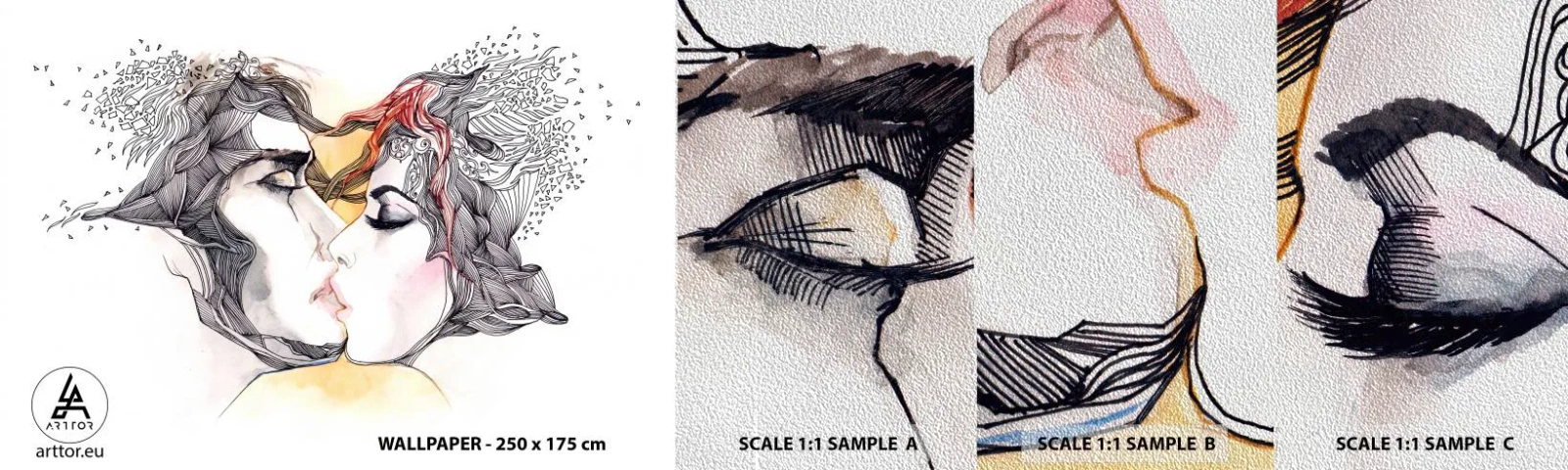 Échantillon de Papier Peint Premium Sand - Le monde n'existe pas - Abstraction, Couple d'amoureux, Baiser - 100x30 cm