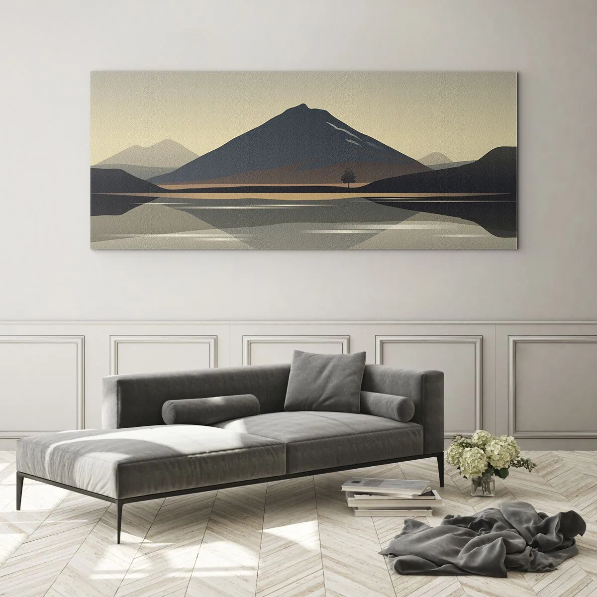 Impression sur verre - Image sur verre - Paysage de montagne minimaliste avec reflet dans l'eau - 160x50cm - Reflet de miroir - Décoration murale moderne pour le salon et la chambre ARTTOR