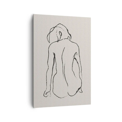 Impression sur toile - Image sur toile - Un croquis subtil de la silhouette d'une fille de dos - 70x100cm - Femme nue - Décoration murale moderne pour le salon et la chambre ARTTOR