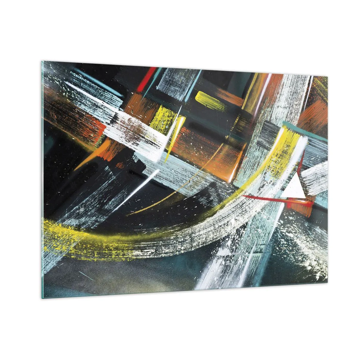 Impression sur verre - Image sur verre - Abstraction dynamique avec des coups de pinceau colorés - 100x70cm - L'énergie du mouvement - Décoration murale moderne pour le salon et la chambre ARTTOR