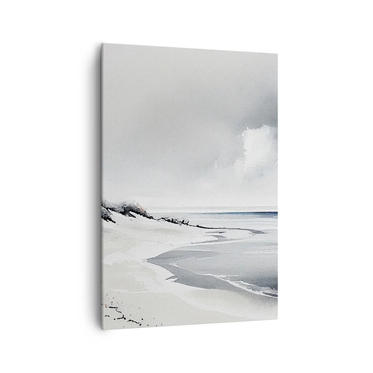 Impression sur toile - Image sur toile - Une plage aux tons sobres de gris et de bleu - 70x100cm - Ensemble depuis toujours - Décoration murale moderne pour le salon et la chambre ARTTOR