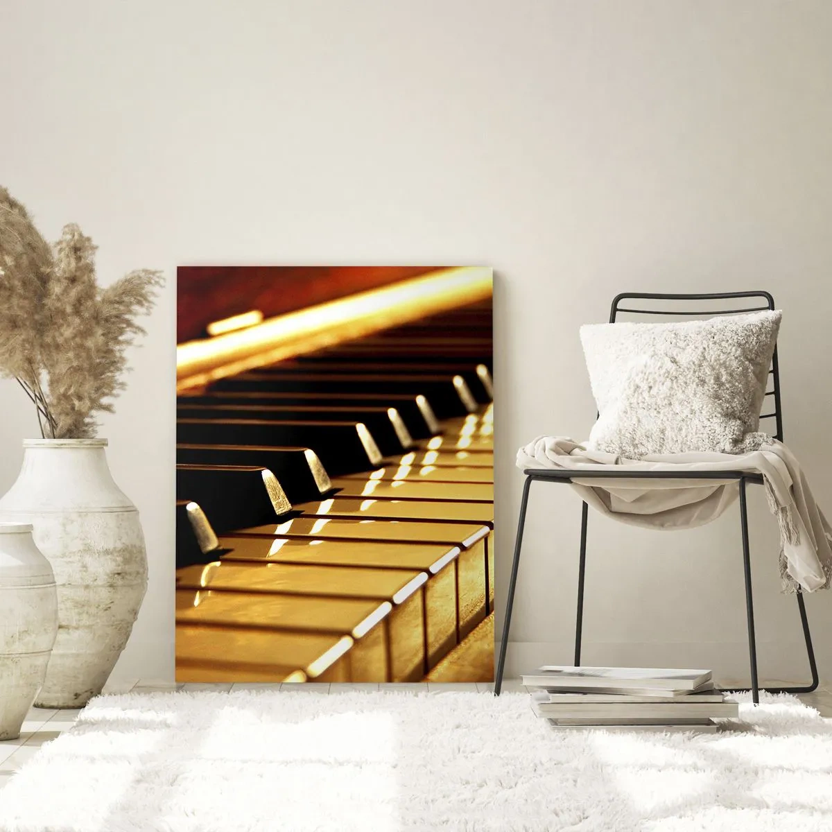 Impression sur verre - Image sur verre - Clavier de piano sous un éclairage doré - 80x120cm - Des possibilités infinies - Décoration murale moderne pour le salon et la chambre ARTTOR