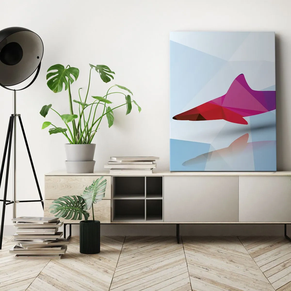 Impression sur toile - Image sur toile - Un requin dans un espace de cristal - 65x120 cm