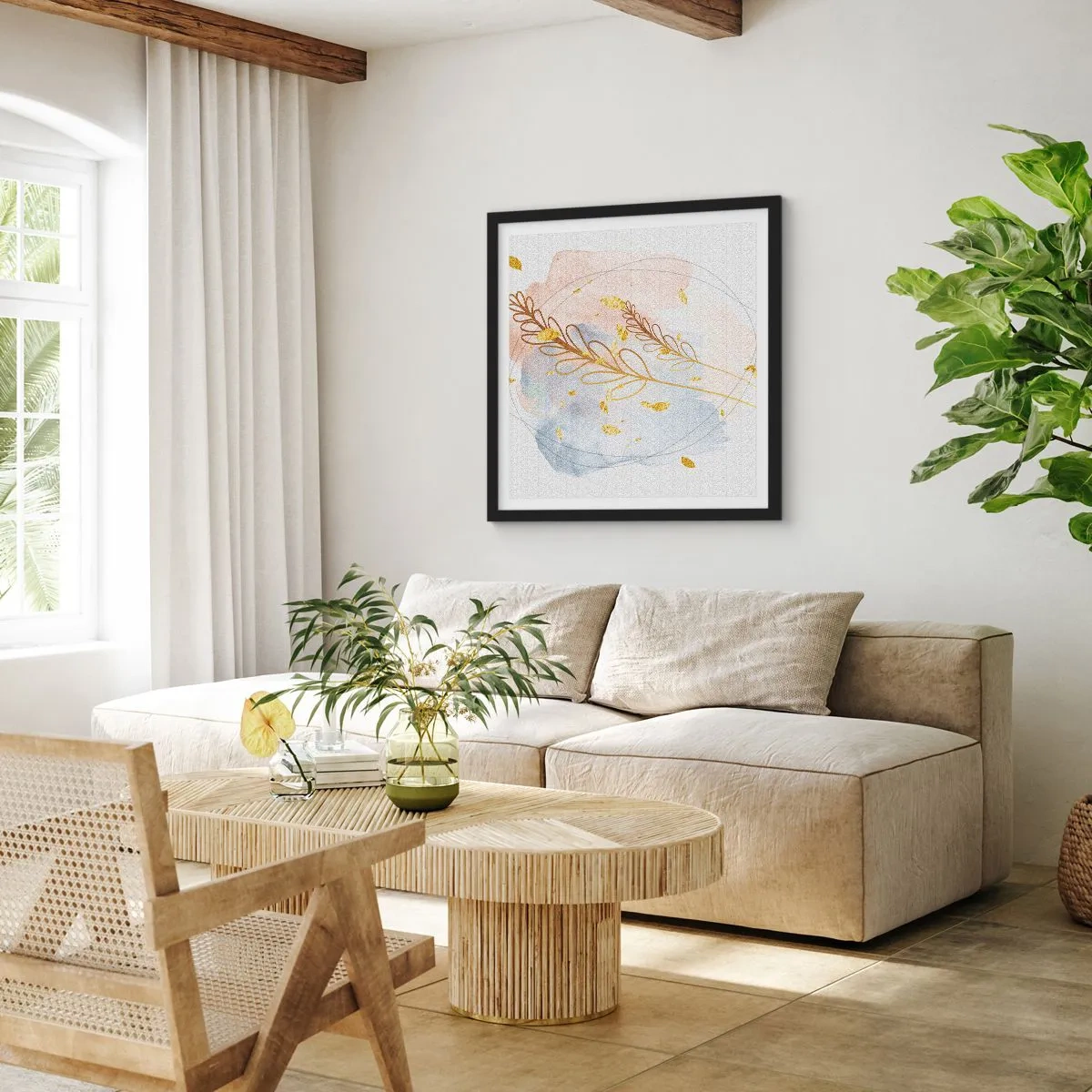 Affiche dans un cadre noir - Poster - Explosion d'or - 60x60 cm