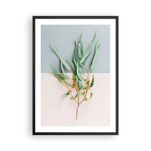 Affiche dans un cadre noir - Poster - Un brin d'eucalyptus sur fond pastel - 50x70cm - Subtilité pastel - Décoration murale moderne pour le salon et la chambre ARTTOR