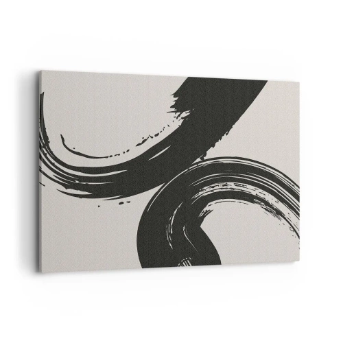 Impression sur toile - Image sur toile - Coups de pinceau dynamiques en noir sur fond clair - 100x70cm - Balayage circulaire - Décoration murale moderne pour le salon et la chambre ARTTOR