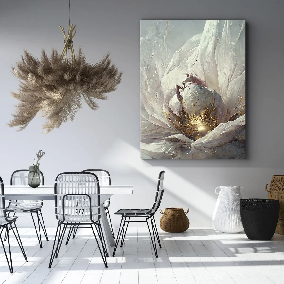 Impression sur toile - Image sur toile - Une fleur blanche délicate avec de subtils accents dorés - 50x70cm - Il fleurit une fois tous les cent ans - Décoration murale moderne pour le salon et la chambre ARTTOR