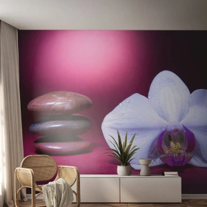 Papier Peint Photo Standard Eco - Une étude de fraîcheur en violet - Fleurs, Spa, Des pierres - 450x315 cm