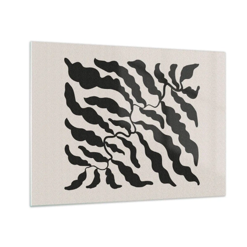 Impression sur verre - Image sur verre - Œuvre d'art botanique avec des feuilles noires organiques - 70x50cm - La nature du carré - Décoration murale moderne pour le salon et la chambre ARTTOR