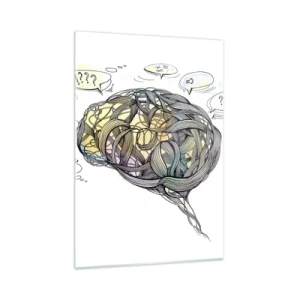 Impression sur verre - Image sur verre - Illustration artistique d'un cerveau aux accents colorés - 50x70cm - L'homme - un grand mystère - Décoration murale moderne pour le salon et la chambre ARTTOR