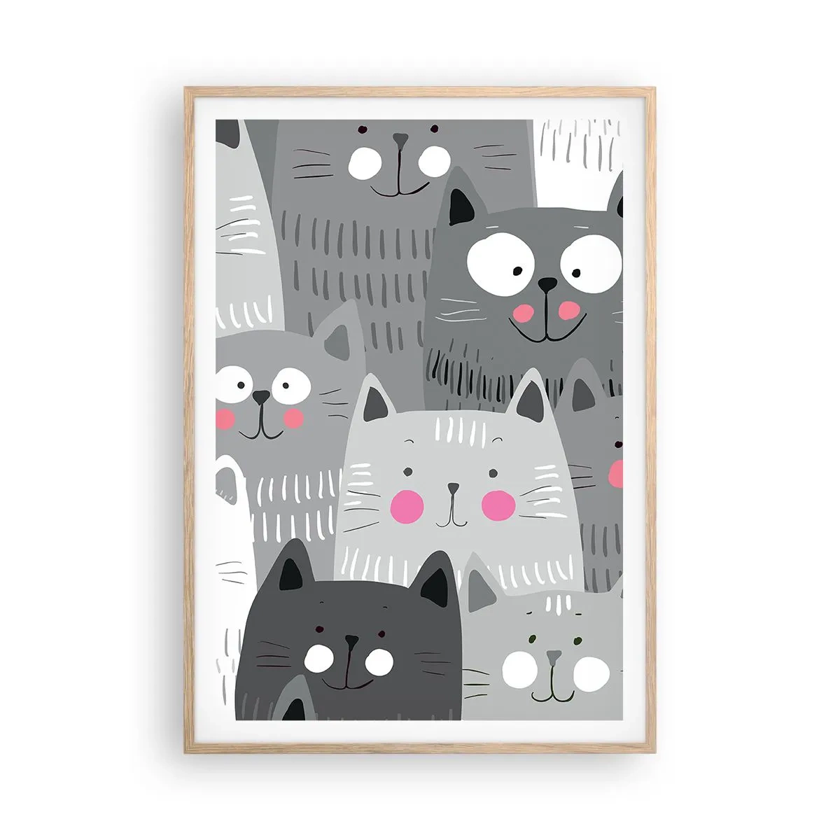 Affiche dans un chêne clair - Poster - Le monde des chats - 70x100 cm