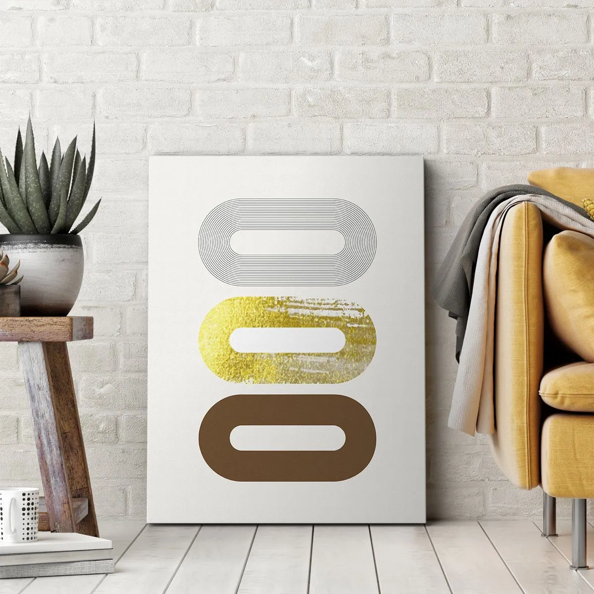 Impression sur toile - Image sur toile - Motif abstrait de trois formes géométriques - 80x120cm - Ooo! - Décoration murale moderne pour le salon et la chambre ARTTOR