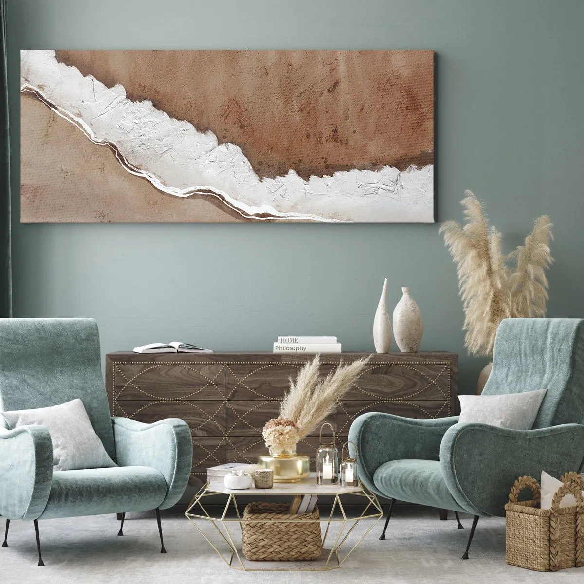 Impression sur toile - Image sur toile - Texture de sable avec des accents blancs - 160x50cm - Dans des couleurs de la terre - Décoration murale moderne pour le salon et la chambre ARTTOR