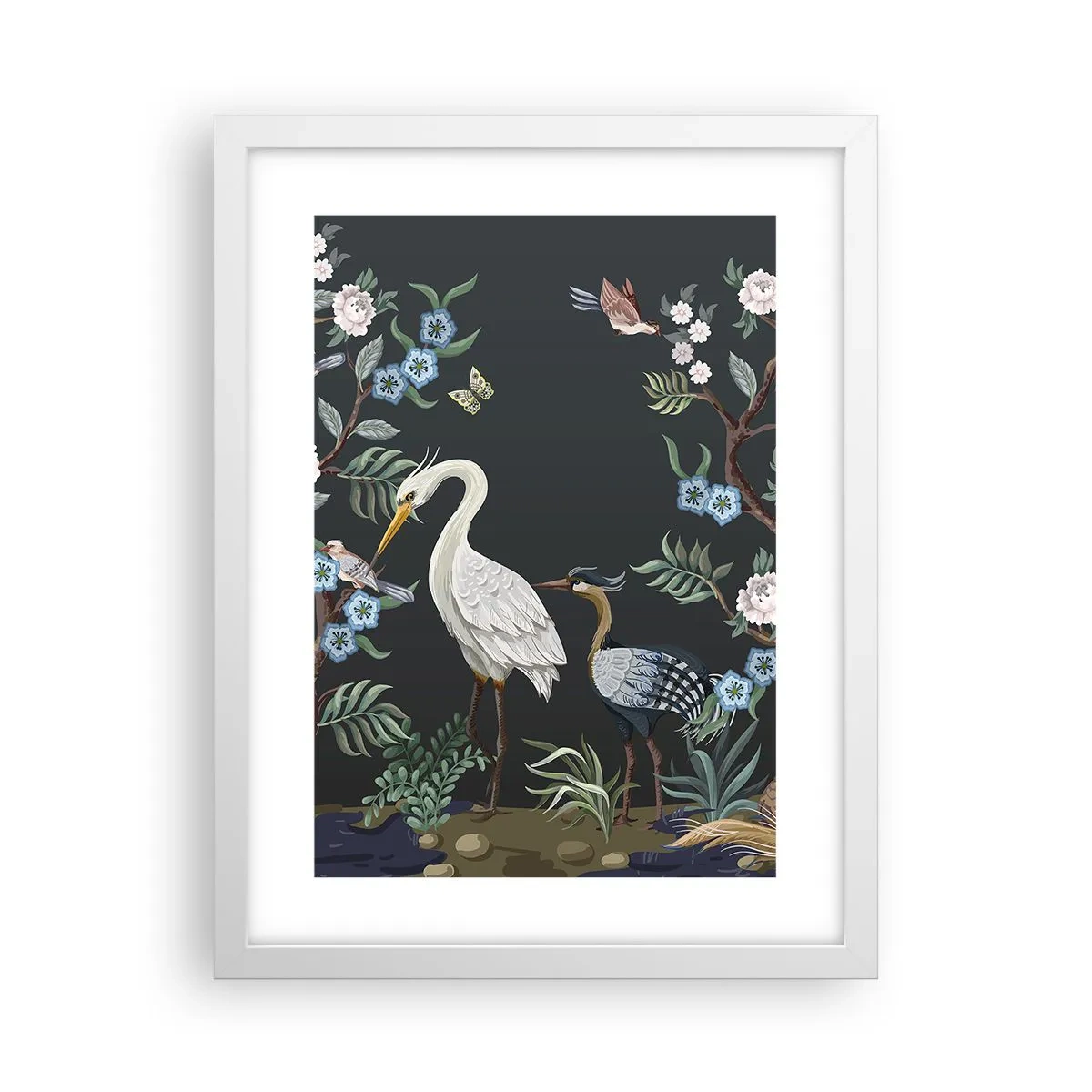 Affiche dans un cadre blanc - Poster - Parade d'oiseaux - 30x40 cm