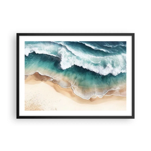 Affiche dans un cadre noir - Poster - Vue sur la plage et les vagues de la mer dans des tons turquoise - 70x50cm - La rencontre éternelle - Décoration murale moderne pour le salon et la chambre ARTTOR