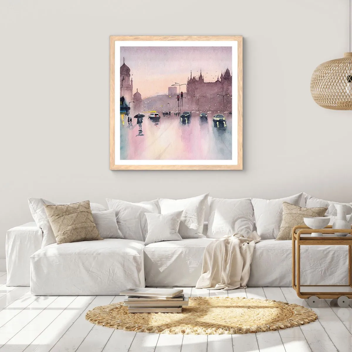 Affiche dans un chêne clair - Poster - Dans une brume pluvieuse - 40x40 cm