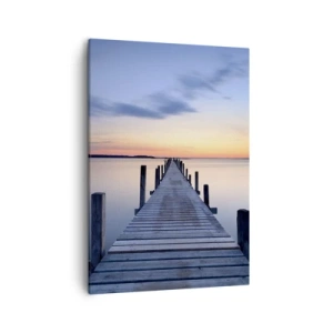 Impression sur toile - Image sur toile - Jetée en bois sur le lac au coucher du soleil - 50x70cm - Le calme d'un crépuscule serein - Décoration murale moderne pour le salon et la chambre ARTTOR