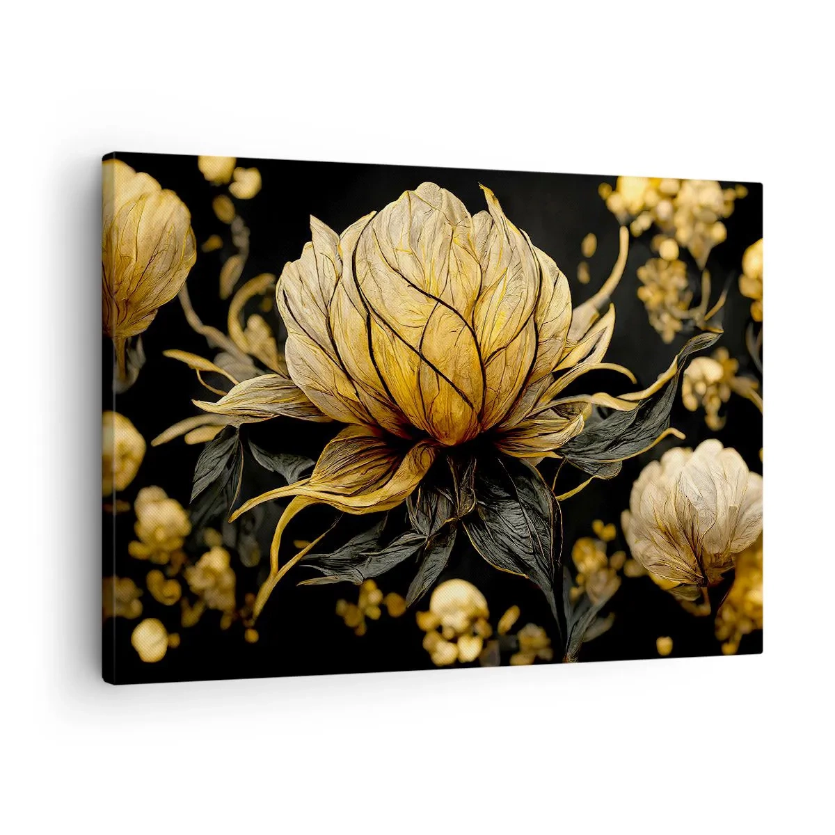 Impression sur toile - Image sur toile - Fleur dorée sur fond sombre - 70x50cm - Fragilité subtile - Décoration murale moderne pour le salon et la chambre ARTTOR