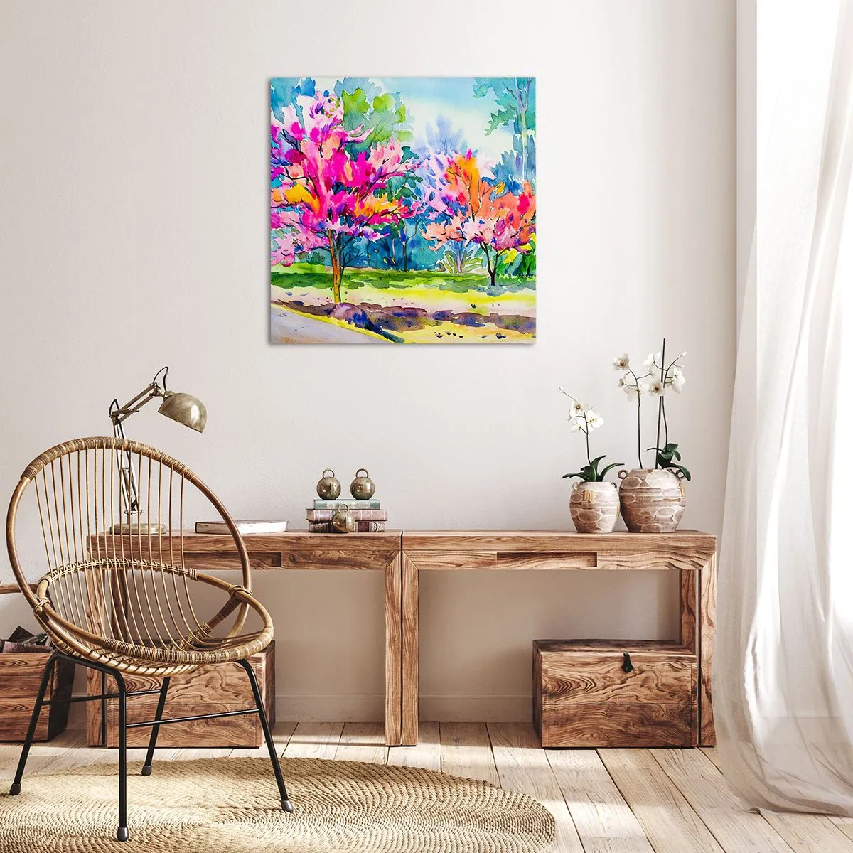 Impression sur toile - Image sur toile - Jardin arc-en-ciel à la lumière du printemps - 60x60 cm