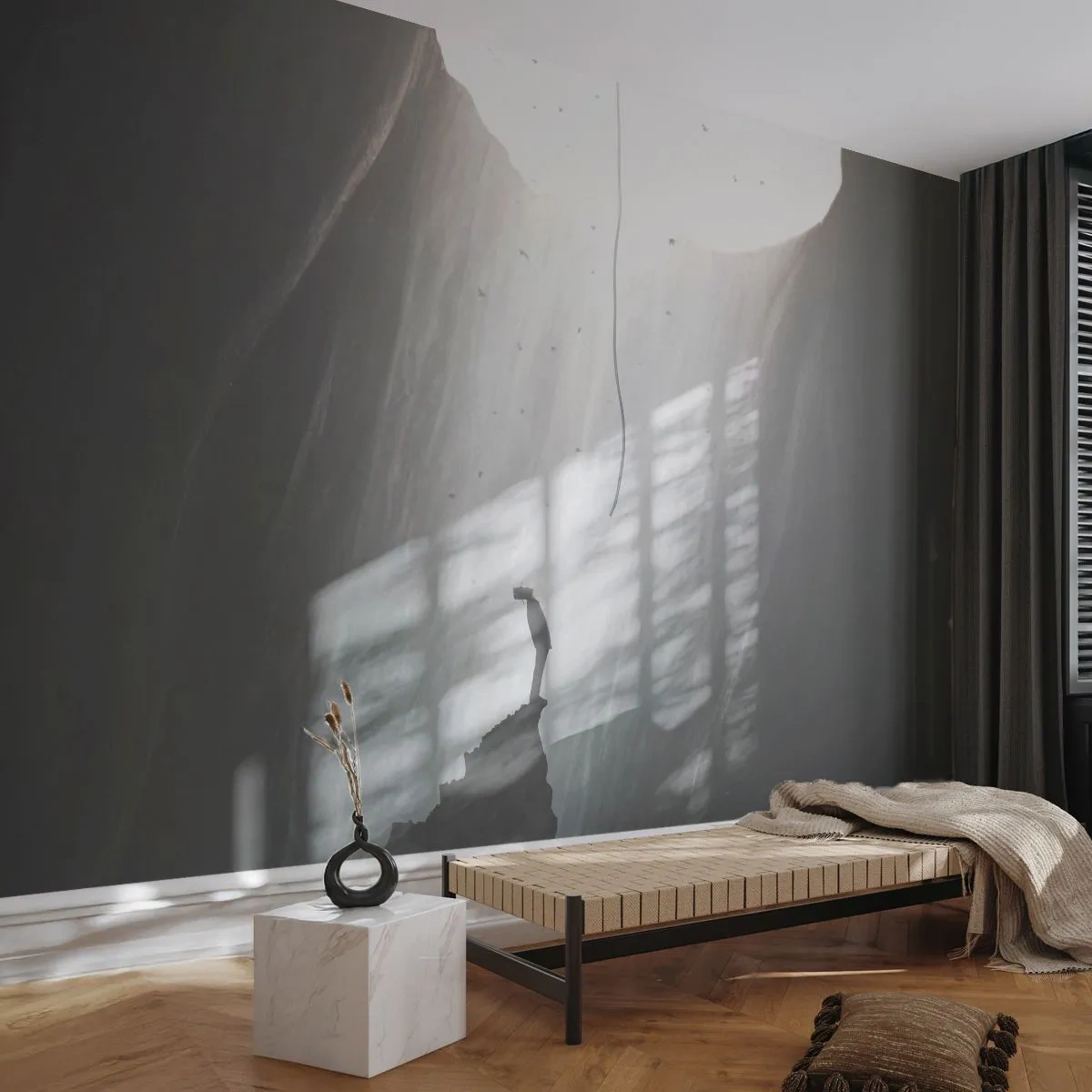 Papier Peint Photo Premium Canvas - Il y a toujours une issue - Grotte, Homme, Escalade - 250x175 cm