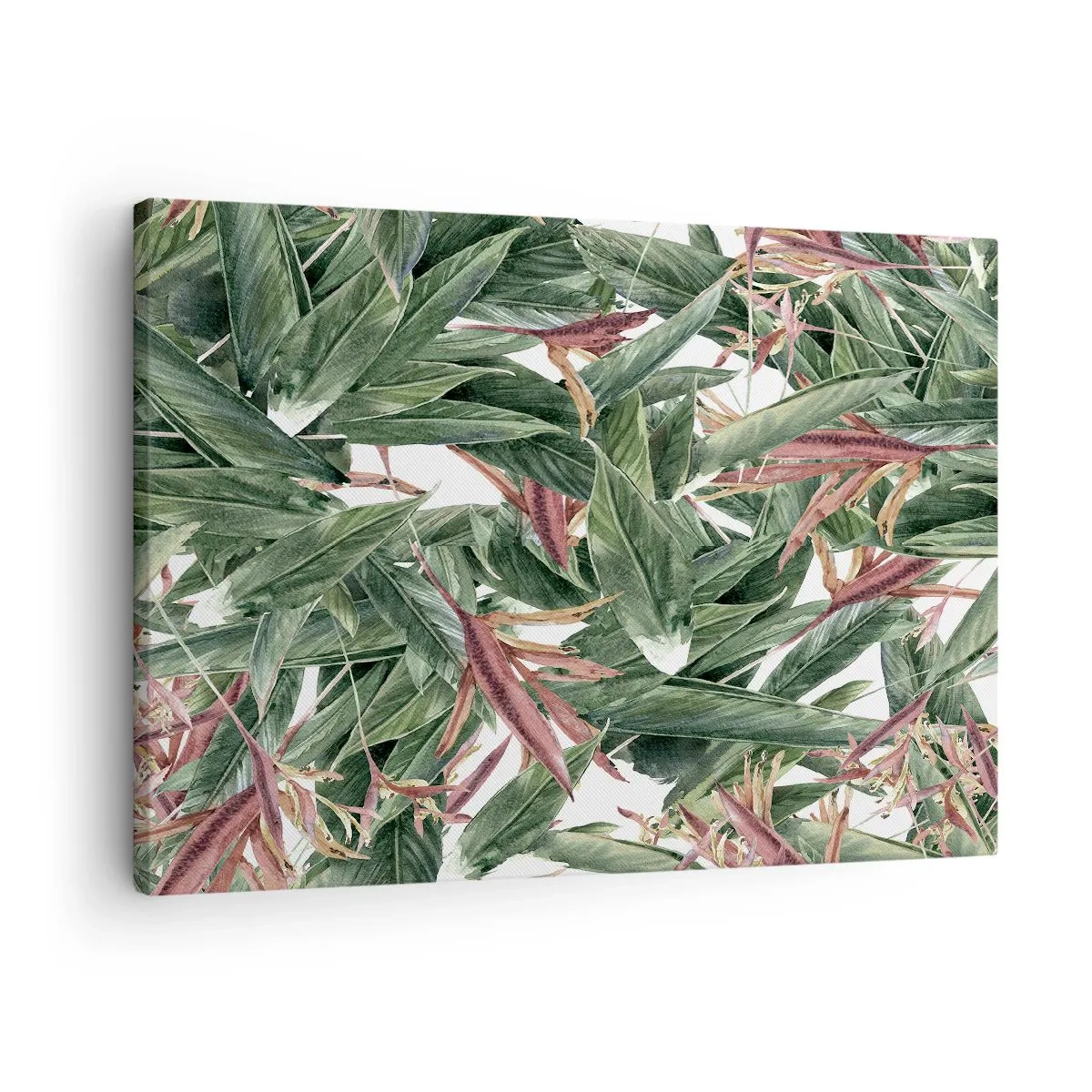 Impression sur toile - Image sur toile - Un motif de feuille décoratif dans des tons de vert et de bordeaux sur un fond clair - 70x50cm - Arbuste émeraude-lilas - Décoration murale moderne pour le salon et la chambre ARTTOR