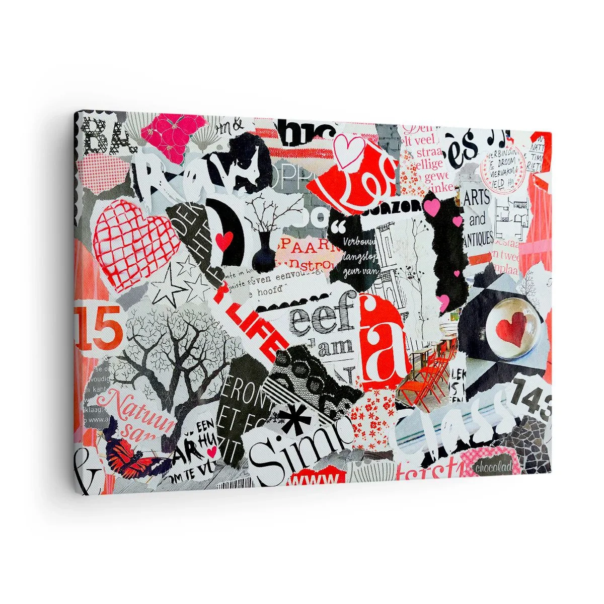 Impression sur toile - Image sur toile - Un collage coloré avec des inscriptions, des cœurs et des graphiques. - 70x50cm - Collage hipster - Décoration murale moderne pour le salon et la chambre ARTTOR