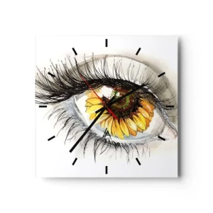 Horloge murale - Pendule murale - Œil artistique avec un iris en forme de tournesol - 30x30cm - Un look aussi chaud que l'été - Décoration murale moderne pour le salon et la chambre ARTTOR