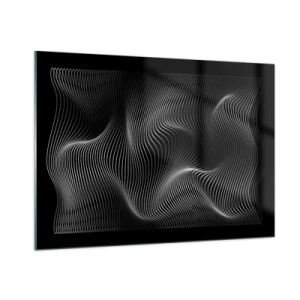 Impression sur verre - Image sur verre - Des lignes blanches hypnotisantes ondulant sur un fond noir - 100x70cm - Danse de lumière dans l'espace - Décoration murale moderne pour le salon et la chambre ARTTOR
