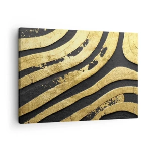 Impression sur toile - Image sur toile - Vagues abstraites dorées sur fond noir - 70x50cm - Tout coule - Décoration murale moderne pour le salon et la chambre ARTTOR