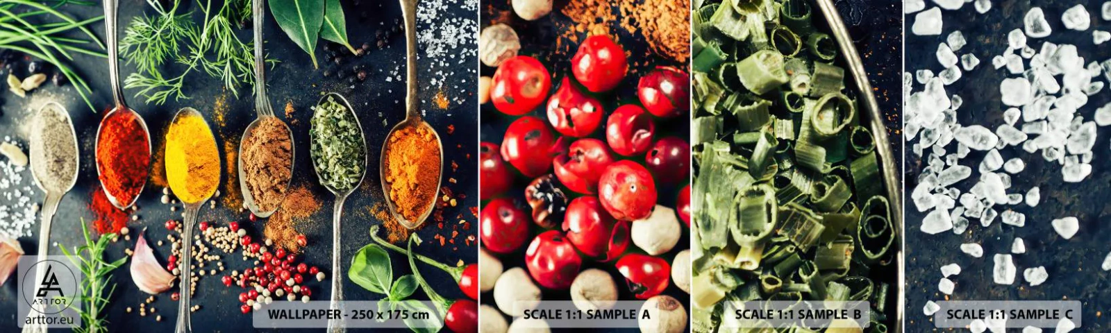 Échantillon de Papier Peint Autocollant Deluxe Sticker - Magie culinaire - Épices, Herbes, Cuisine - 100x30 cm