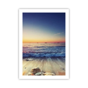 Affiche - Poster - Coucher de soleil sur la mer avec de douces vagues sur la plage - 50x70cm - Mais quel horizon ? - Décoration murale moderne pour le salon et la chambre ARTTOR